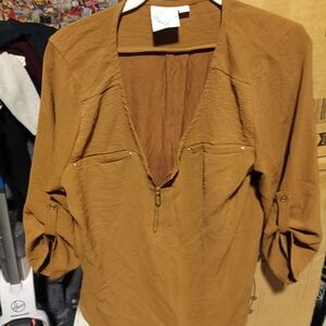 Elegant Women's Brown Blouse with Zipper Detail